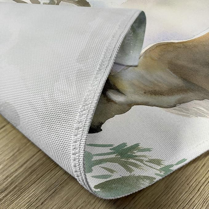 Ambesonne Antlers Place Mats Set of 4, Moose in Winter Forest Wildlife Reindeer Christmas Theme Watercolor Painting Style, Washable Fabric Placemats for Dining Table, Standard Size, Warm Taupe Green