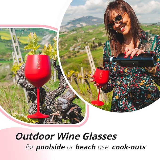 Gusto Nostro Stainless Steel Wine Glass - 18 oz - Unbreakable Colorful Wine Glasses for Travel, Camping and Pool - Fancy, Unique and Cool Portable Metal Wine Glass for Outdoor, Picnics (Set of 2)