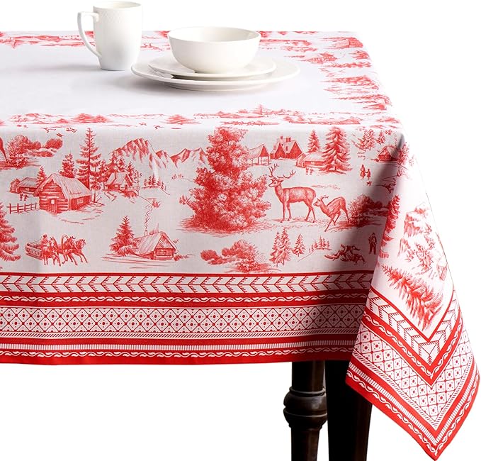 Maison d' Hermine Table Cloth Square Table 100% Cotton 54 x 54 Inches Fall Tablecloth Reusable Everyday Use for Thanksgiving Christmas Decorations Dining Farmhouse Party (Winter Jouy)
