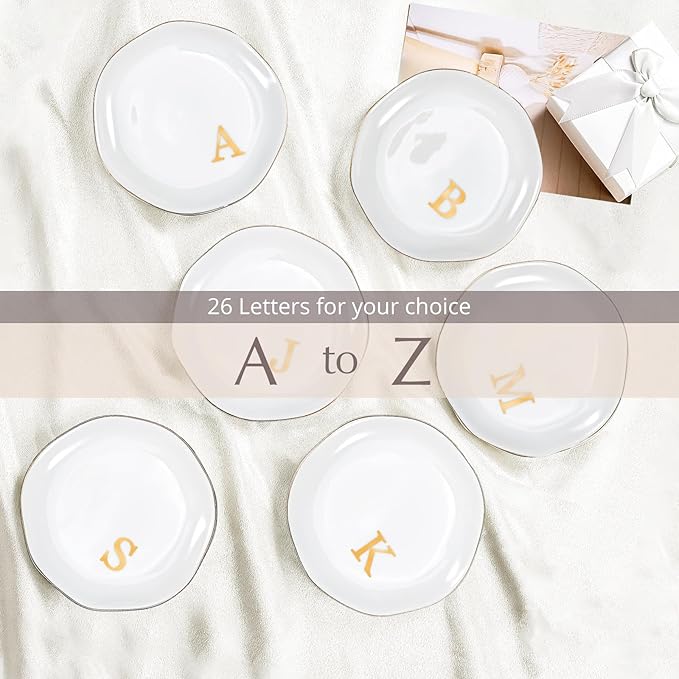 ProCase Ceramic Jewelry Tray, Initial Ring Dish Trinket Plate Engagement Gift, Small Personalized Monogram Ring Bowl for Wedding, White Decorative Jewelry Holder for Women Vanity -Letter Z