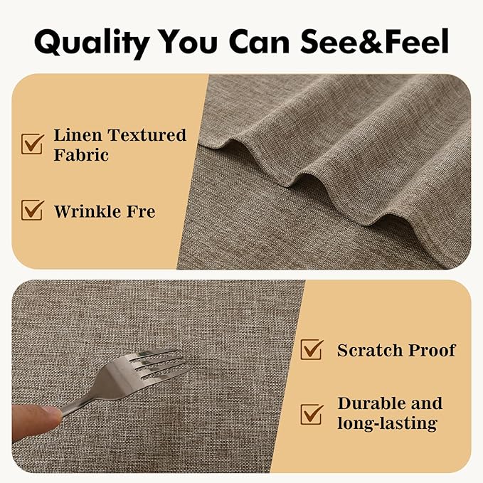 JIUZHEN Round Table Cloth Faux Linen Farmhouse Tablecloth Wrinkle and Stain Resistant Decorative Fabric Table Cover for Kitchen, Dining Room, Parties and Camping, Khaki, 90 Inch Round