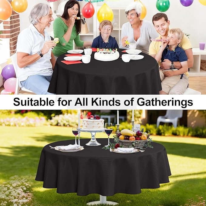 JIUZHEN Round Tablecloth Linen Textured Wrinkle Stain Resistant Farmhouse Table Cloth Decorative Fabric for Kitchen, Dining, Party, Wedding,Outdoor Use,50 Inch Round,Black