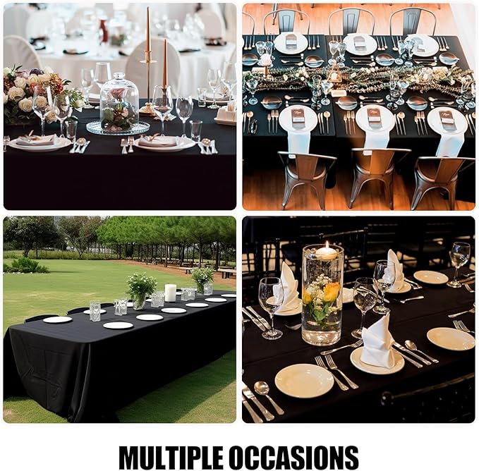 Smiry Rectangle Table Cloth, Waterproof Anti-Scratch Polyester Tablecloth, Decorative Washable Fabric Table Cover for Dining, Buffet, Parties and Outdoor, 60x120, Black