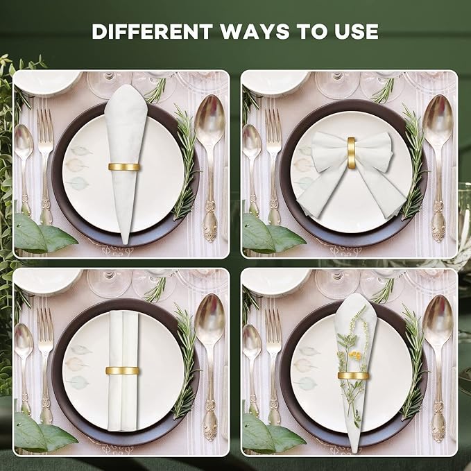 10 Pcs Stainless Steel Napkin Rings Metal Napkin Ring Holders Valentine's Day Modern Serviette Buckles Metallic Adornment for Spring Table Kitchen Dinner Party Wedding (Matte Gold Semicircle)