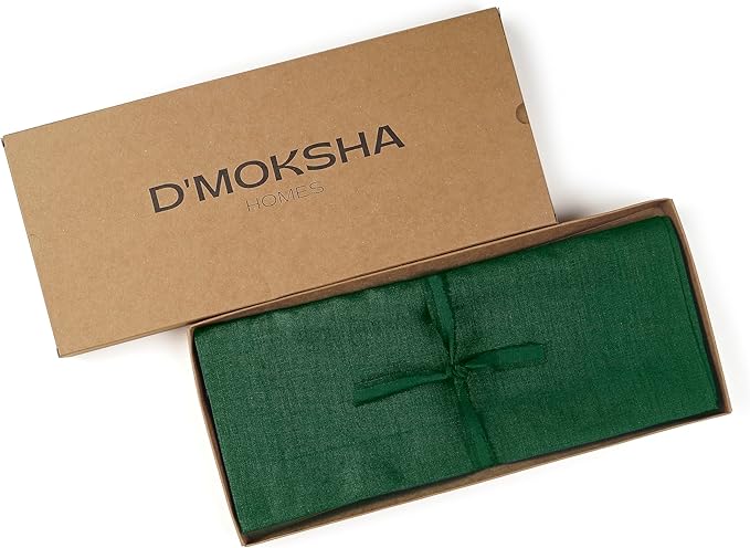D'Moksha Homes Linen Table Runner 48 Inches - 100% Pure Linen Forest Green Table Runner 14 x 48 Inch for Coffee Tables, Dresser, St Patricks Day, Easter - Machine Washable