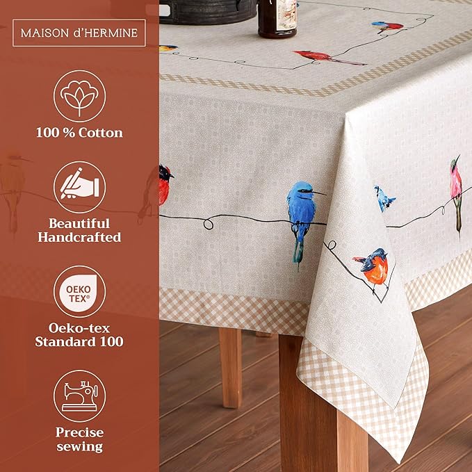 Maison d' Hermine Birdies On Wire 100% Cotton Tablecloth 54 - inch by 72 - inch.