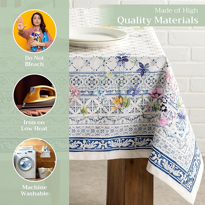 Maison d' Hermine Table Cloth Rectangle Table 100% Cotton 70 x 120 Inches Tablecloth Reusable Decorative for Dining Room Farmhouse Home Valentines Day Decorations Spring Summer - Faience