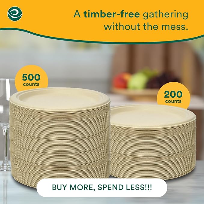 ECO SOUL 100% Compostable Paper Plates 10 Inch [100-Pack] Biodegradable Heavy Duty Eco-Friendly Disposable Plates for Dinner, Parties, Wedding & Event