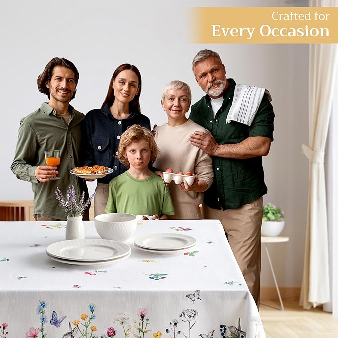 Maison d' Hermine Table Cloth Rectangle Table 100% Cotton 70 x 140 Inches Tablecloth Reusable Decorative for Dining Room Farmhouse Home Valentines Day Decorations Spring Summer - Printemps