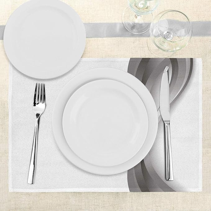 Ambesonne Grey Place Mats Set of 4, Wavy Vertical Curved Stripes with Flowers and Leaves Vintage Damask Inspired, Washable Fabric Placemats for Dining Table, Standard Size, Pale Grey