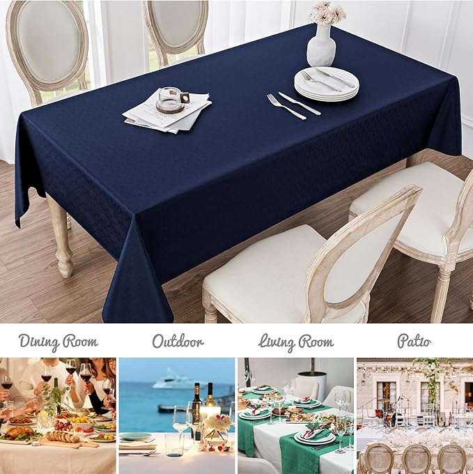 2 Pack Rectangle Tablecloth, 60x120 inch, Water Resistant Wrinkle Free Linen Textured Table Cloth Washable, Decorative Fabric Table Cover for Dining, Party and Camping, Navy Blue