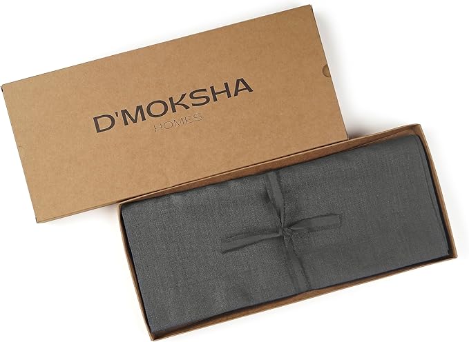 D'Moksha Homes Linen Charcoal Grey Table Runner 108 Inches Long - 100% Pure Linen Dining Table Runner 14 x 108 Inch for Spring, Easter - Machine Washable