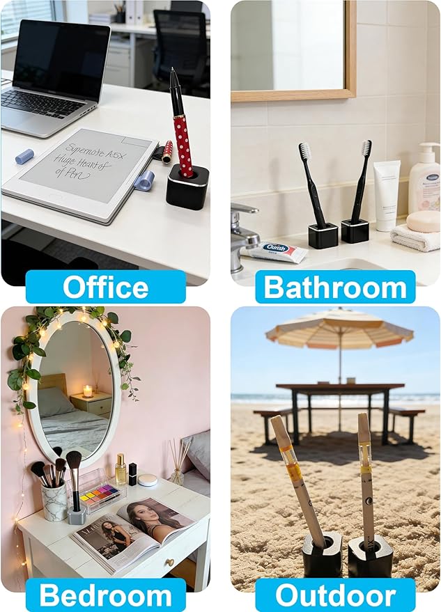 Aluminum Single Hole Pen Stand - Durable Fountain Pen Holder for Desk Display, Non - Slip Base, Minimalist Office/Home Organizer(Black+Silver,2P)
