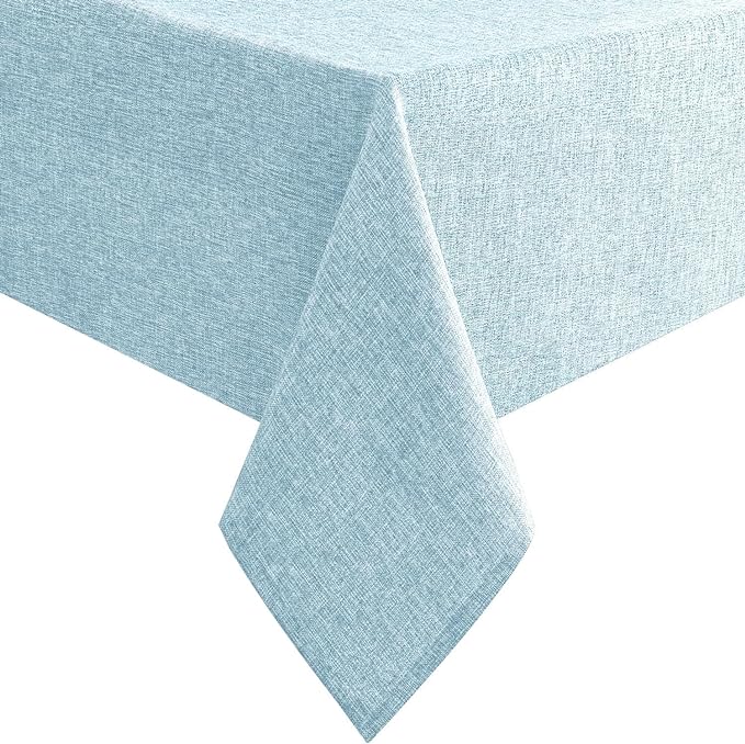 Hiasan Faux Linen Rectangle Tablecloth - Wrinkle and Stain Resistant Washable Table Cloth for Kitchen Dining Room Holiday Table Cover for Dinner, Lux Slate Blue, 60 x 140 Inch