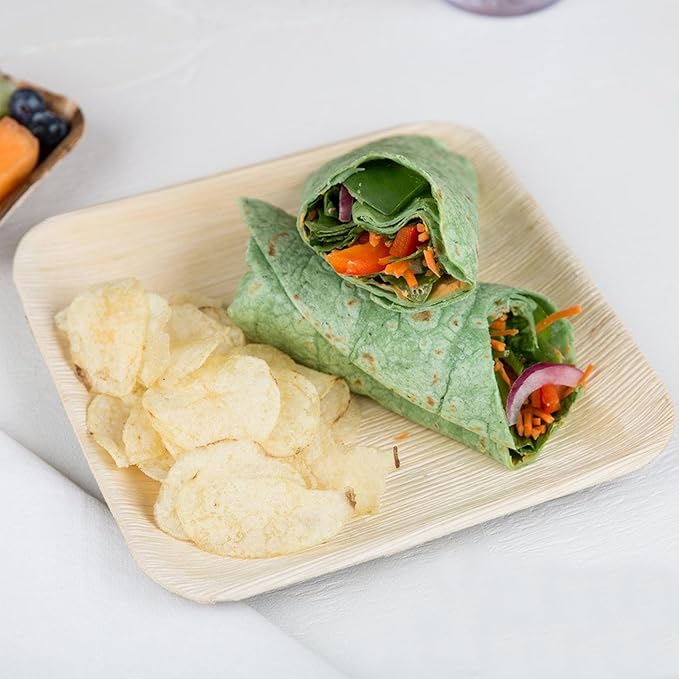 Raj Palm Leaf Plates Bulk [50-Pack] 6" Square Plates(4 CASES - 200 PACK) like Bamboo plates Disposable, Strong, Decorative Compostable Tableware for weddings, Lunch, Dinner, Birthday,Outdoor