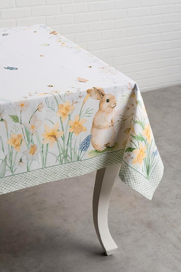 Maison d' Hermine Table Cloth Rectangle Table 100% Cotton 70 x 120 Inches Tablecloth Reusable Decorative for Dining Room Farmhouse Home Valentines Day Decorations Spring Summer - Easter Dew