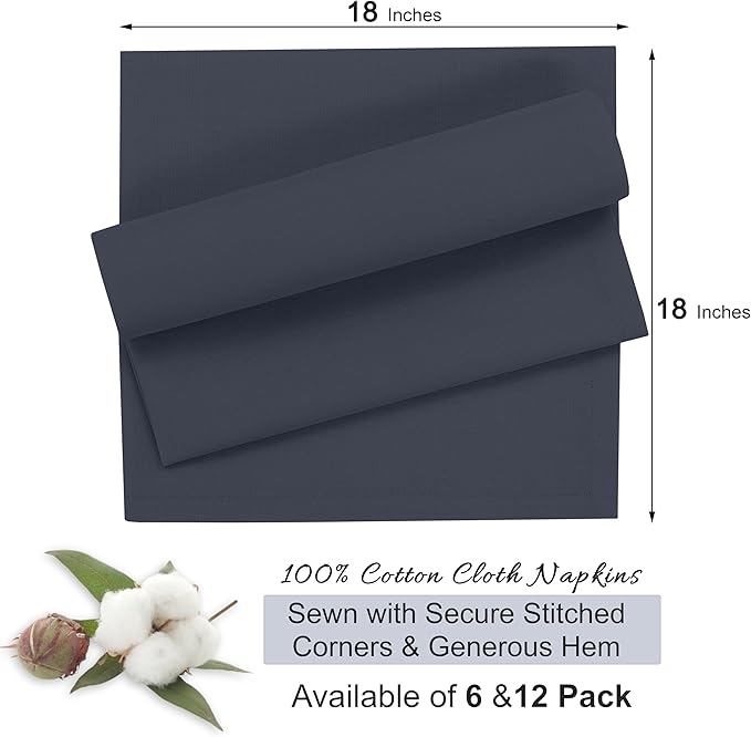 Ruvanti Cloth Napkins Set of 12, 18x18 Inches, 100% Cotton, Washable, Soft & Absorbent, Perfect for Wedding, Christmas, ‎Thanksgiving Dinners - Ombre Blue