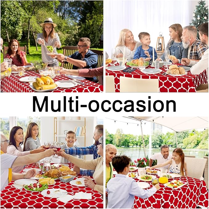 Smiry Rectangle Table Cloth, Waterproof Vinyl Tablecloth with Flannel Backing for Rectangle Tables, Wipeable Spillproof Plastic Tablecloths for Dining, Camping, Indoor and Outdoor (54"x108", Red)