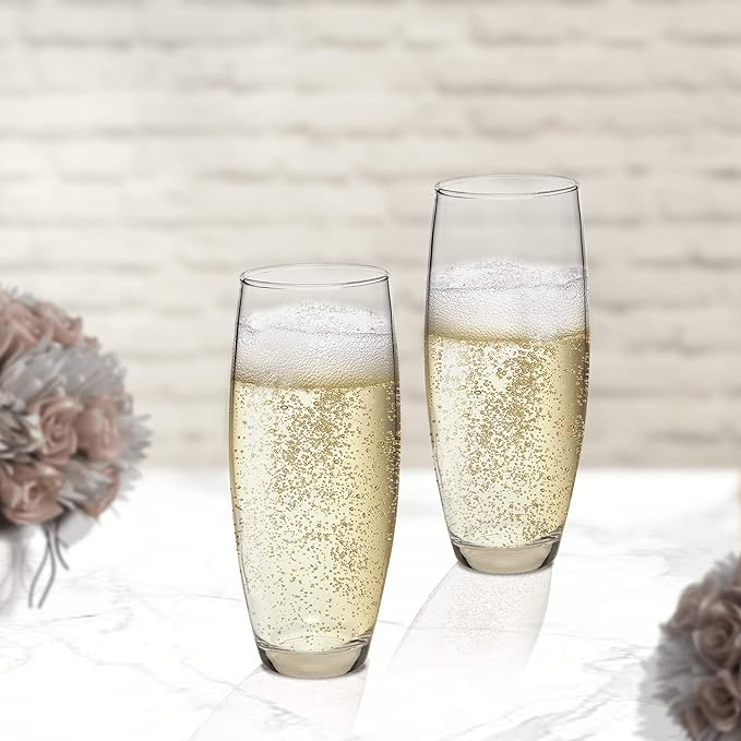 DISCOUNT PROMOS 10 ARC Stemless Champagne Flutes Set, 9 oz. - Cachet, Glassware, Cocktails - Clear