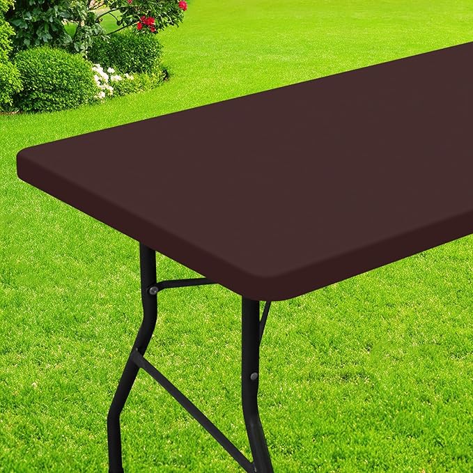 Smiry Rectangle Picnic Table Cloth, Waterproof Elastic Fitted Tablecloths for 8 Foot Tables, Washable Polyester Table Cover for Camping, Indoor and Outdoor (Coffee, 30"x96")