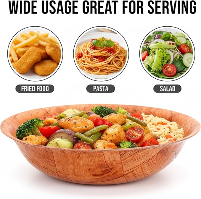 14-inch Wooden Serving Bowl, Set Of 6 | Round | Stackable | EZ To Wash | Great For Salads, Fruits, Snacks, And More [6PK]