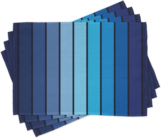 Ambesonne Navy Place Mats Set of 4, Plaques in Marine Tones Border Lines Sketchy Details Print Image, Washable Fabric Placemats for Dining Table, Standard Size, Blue