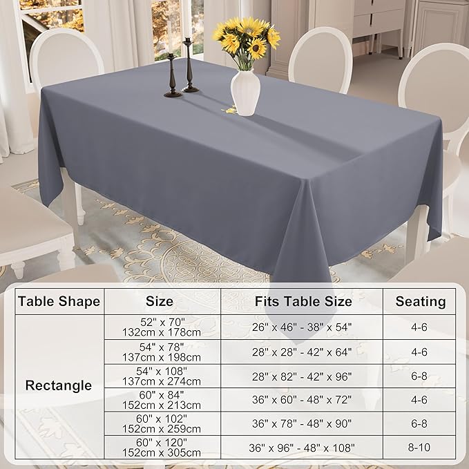 Smiry 4 Pack Rectangle Table Cloth, Waterproof Anti-Scratch Polyester Tablecloth, Decorative Washable Fabric Table Cover for Dining, Buffet, Parties and Outdoor, 60x102, Grey