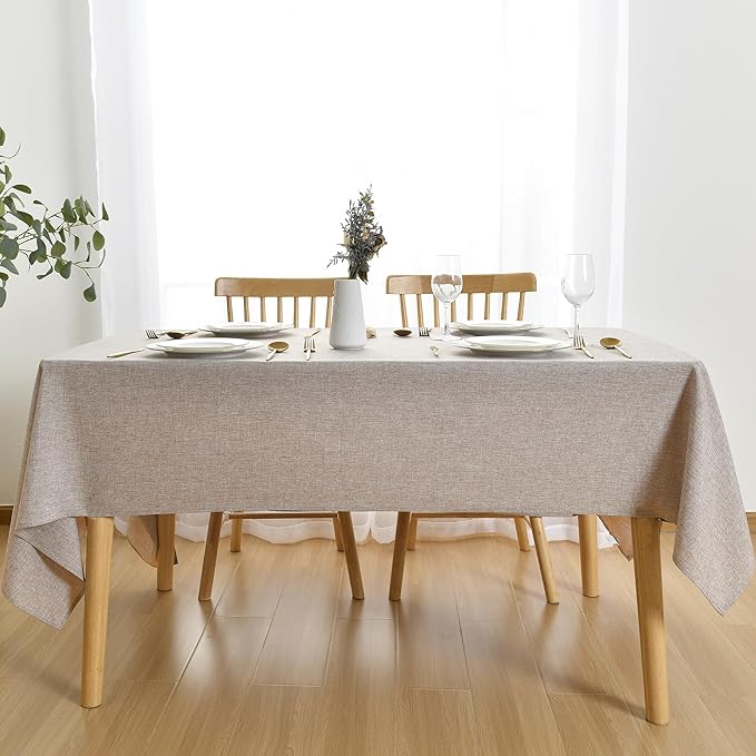 JIUZHEN Faux Linen Farmhouse Tablecloth Rectangular, Wrinkle Stain Resistant Table Cloth Rectangle Table Cover for Kitchen Dining, Holiday Party Dinner, Stone, 54 x 108 Inch