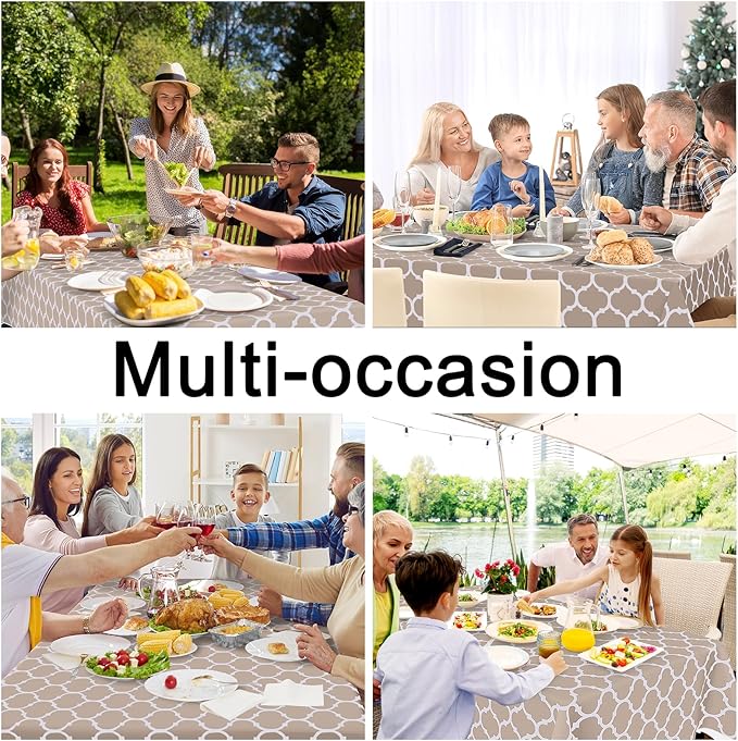 Smiry Rectangle Table Cloth, Waterproof Vinyl Tablecloths with Flannel Backing for Rectangle Tables, Wipeable Spillproof Plastic Tablecloth for Dining, Camping, Indoor and Outdoor (60"x102", Khaki)