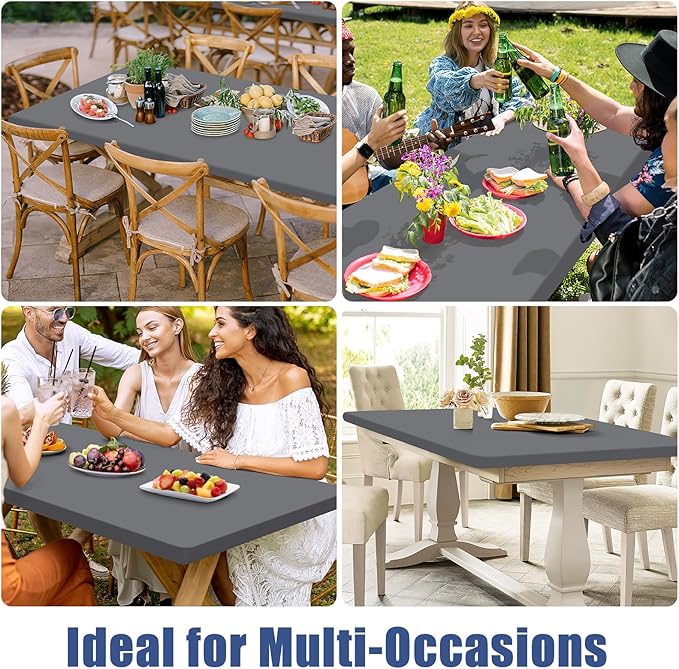 Spandex 8 Foot Rectangle Table Cloth 2 Pack, Elastic Fitted Tablecloths for Picnic, Stretch Washable Patio Table Cover for Outdoor, Camping, Banquet and Parties (Grey, 30"x96")