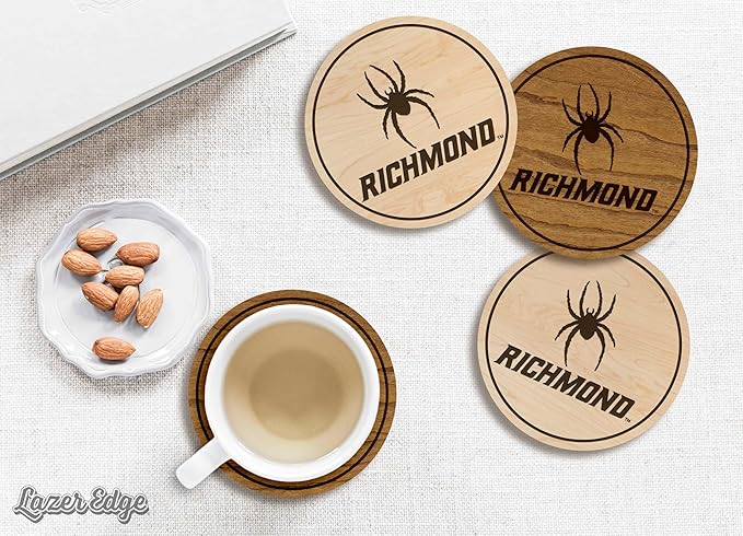 LazerEdge Richmond Spiders Wooden Coaster Set - Cherry Wood - Officially Licensed Product - 4-Pack
