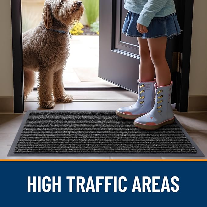 OLANLY Front Door Mat Indoor Outdoor Entrance, Waterproof Heavy Duty Doormat, Fade Resistant, Low Profile, Easy Clean Patio Porch Welcome Floor Mats for Entry, 33x21, Off-Black