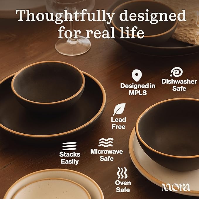 MORA Small Bowls Set of 4, 16oz Ceramic Pottery Dessert Bowls - Microwave, Oven and Dishwasher Safe - Peppercorn