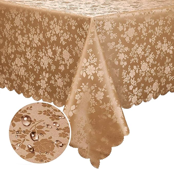 Smiry Rectangle Table Cloth, Waterproof Heavy Duty Vinyl Tablecloths, Wipeable Washable Table Cover for Kitchen and Dining Room (Brown, 60" X 102")