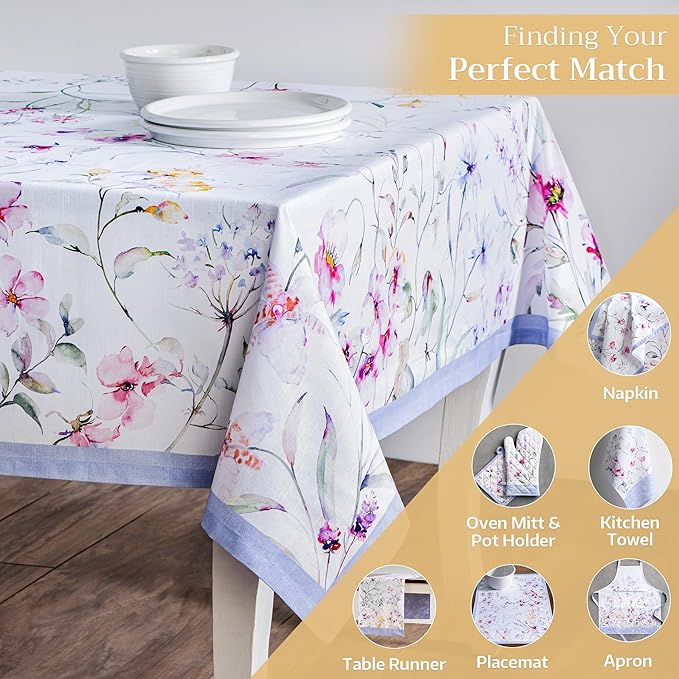 Maison d' Hermine Table Cloth Square Table 100% Cotton 54 x 54 Inches Tablecloth Reusable Decorative for Dining Room Farmhouse Home Valentines Day Decorations Spring Summer - Summer Floral