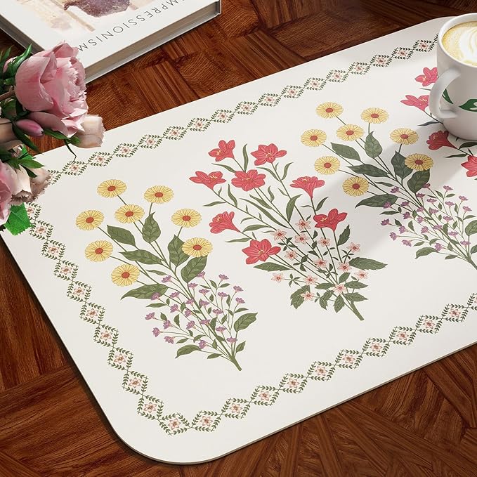 ISAENNE Design Rectangular PVC Placemats Set of 6,Colorful Floral Pattern Placemats, Waterproof and Heat-Resistant,Decoration for Kitchen, Dining, Party, Holiday,12"*17"