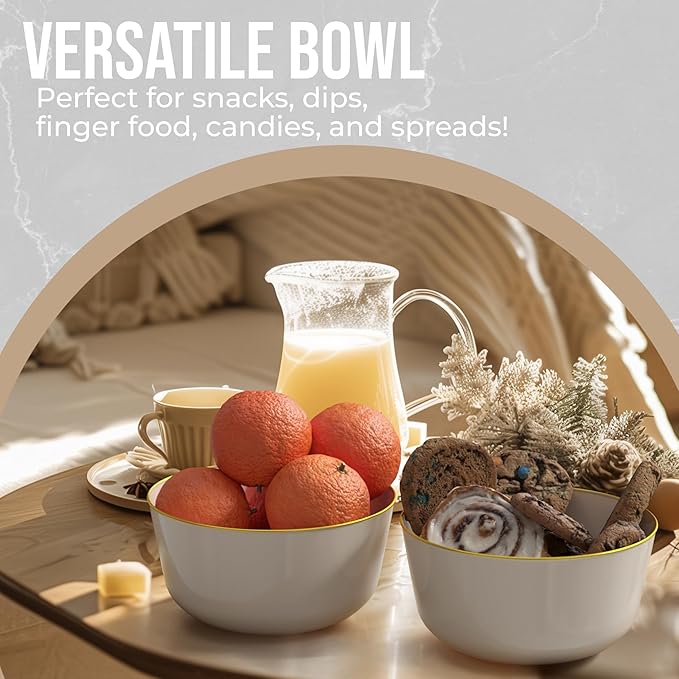 Trendables Plastic Bowls Disposable Bowls 24 Oz Bowl Set Of 50 Ivory Gold Rimmed Fancy Plastic Serving Bowls Perfect Plastic Ice Cream Bowls Plastic Salad Bowls Plastic Candy Bowl