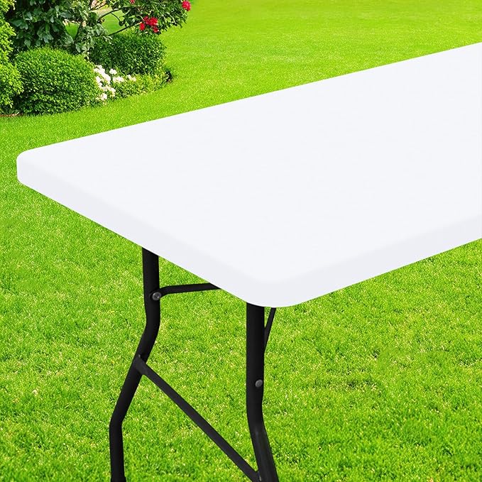 Smiry Rectangle Picnic Table Cloth, Waterproof Elastic Fitted Tablecloths for 6 Foot Tables, Washable Polyester Table Cover for Camping, Indoor and Outdoor (White, 36"x72")