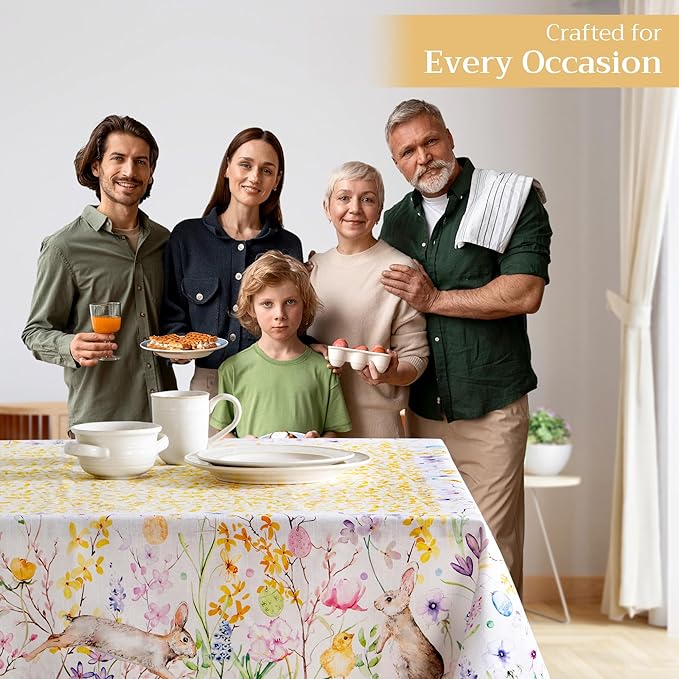 Maison d' Hermine Table Cloth Rectangle Table 100% Cotton 60 x 108 Inches Tablecloth Reusable Decorative for Dining Room Farmhouse Home Valentines Day Decorations Spring Summer - Easter Zest