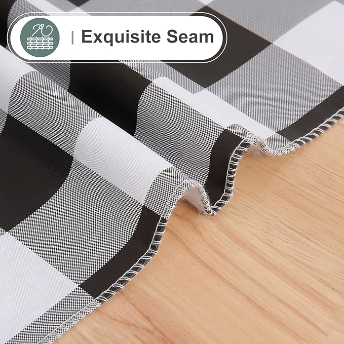 misaya Rectangle Waterproof Vinyl Table Cloth, Buffalo Flannel Backed Tablecloth, Wipeable Plastic Table Cover for Christmas (70" x 90", Black and White)