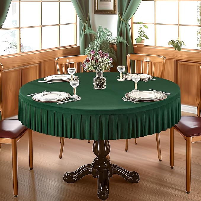 8 Pack Hunter Green Spandex Round Tablecloths for 72in Table, Stretchy Fitted 6FT Round Table Cloths, Wrinkle Free Table Cover with Skirt for Wedding Birthday Party Bridal Shower Banquet
