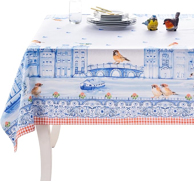 Maison d' Hermine Table Cloth Rectangle Table 100% Cotton 60 x 108 Inches Tablecloth Reusable Decorative for Dining Room Farmhouse Home Valentines Day Decorations Spring Summer - Amsterdam Canals