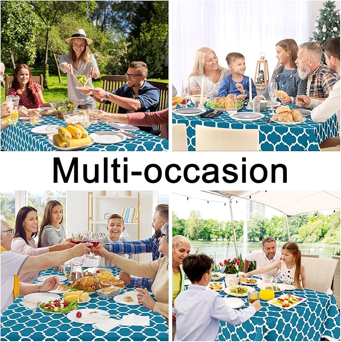 Smiry Rectangle Table Cloth, Wipeable Spillproof Plastic Tablecloths for Dining, Waterproof Vinyl Tablecloth with Flannel Backing for Rectangle Tables, Camping, Outdoor and Indoor (70"x90", Teal)
