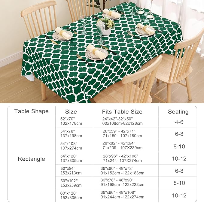 Smiry Rectangle Table Cloth, Waterproof Vinyl Tablecloth with Flannel Backing for Rectangle Tables, Wipeable Spillproof Plastic Tablecloths for Dining, Indoor and Outdoor (52"x70", Emerald Green)