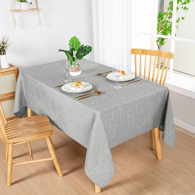 Hiasan 2 Pack Faux Linen Rectangle Tablecloth - Wrinkle and Stain Resistant Washable Table Cloth for Kitchen Dining Room Holiday Table Cover for Party Dinner, Light Grey, 60 x 102 Inch
