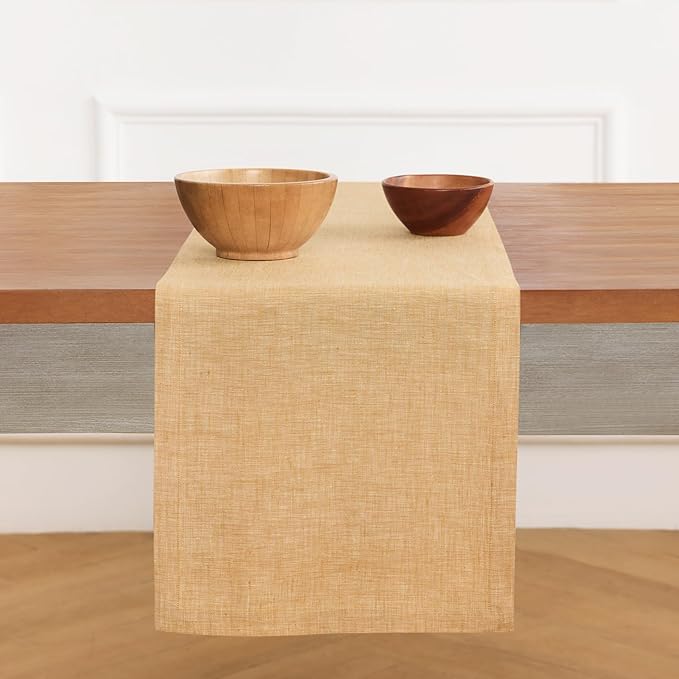 Solino Home Linen Table Runner 36 Inches - 100% Pure Linen Golden Nugget Table Runner 14 x 36 Inch Ideal for Dresser and Coffee Tables, Spring, Easter - Athena