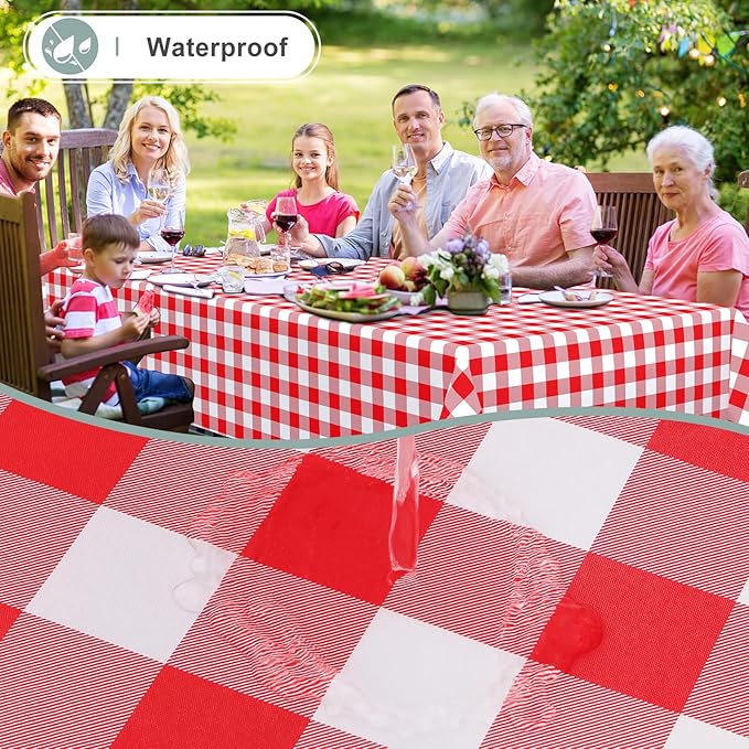 misaya Rectangle Waterproof Vinyl Table Cloth, Buffalo Flannel Backed Tablecloth, Wipeable Plastic Table Cover for Valentine's Day, Dinner, Kitchen, Outdoor (52" x 70", Red and White)