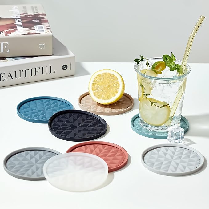 Silicone Coasters for Drinks[8 Pack, No Holder]- Cup Mat for Tabletop Protection-Non-Slip, Non-Stick, Coffee Table Decor, Great Gift for Any Occasion, Pink