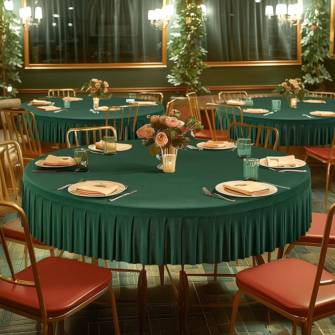 6 Pack Hunter Green Spandex Round Tablecloths for 72in Table, Stretchy Fitted 6FT Round Table Cloths, Wrinkle Free Table Cover with Skirt for Wedding Birthday Party Bridal Shower Banquet