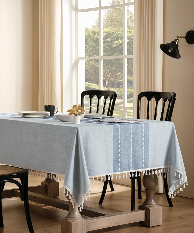 ZeeMart Contrast Linen Table Cloth Square Table Cloths 52x52 Inch Blue, Farmhouse Style Heavy Weight Blue Tablecloth, Water Resistant Burlap Tablecloths